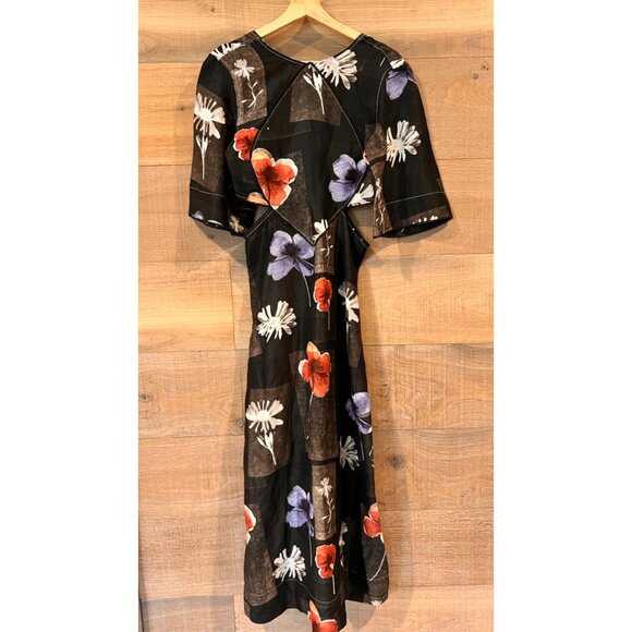 NEW GANNI  Women Maxi Silk Dress Flowers Black SIZE 36/ S - Picture 9 of 13